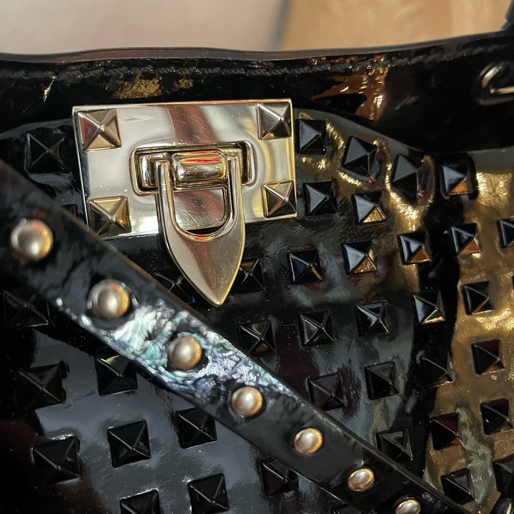 Valentino Garavani Black Studded Patent Tote - Picture 2 of 16